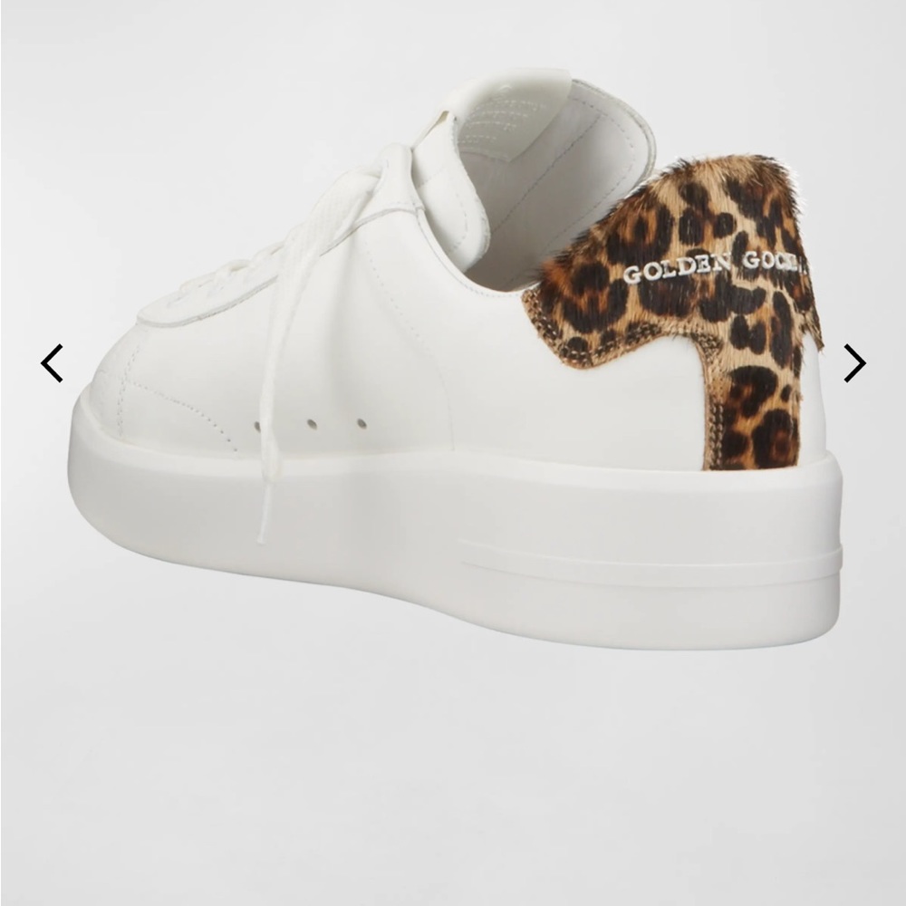 Golden Goose pure star white with leopard print heel, women’s US size 8.5, EU39